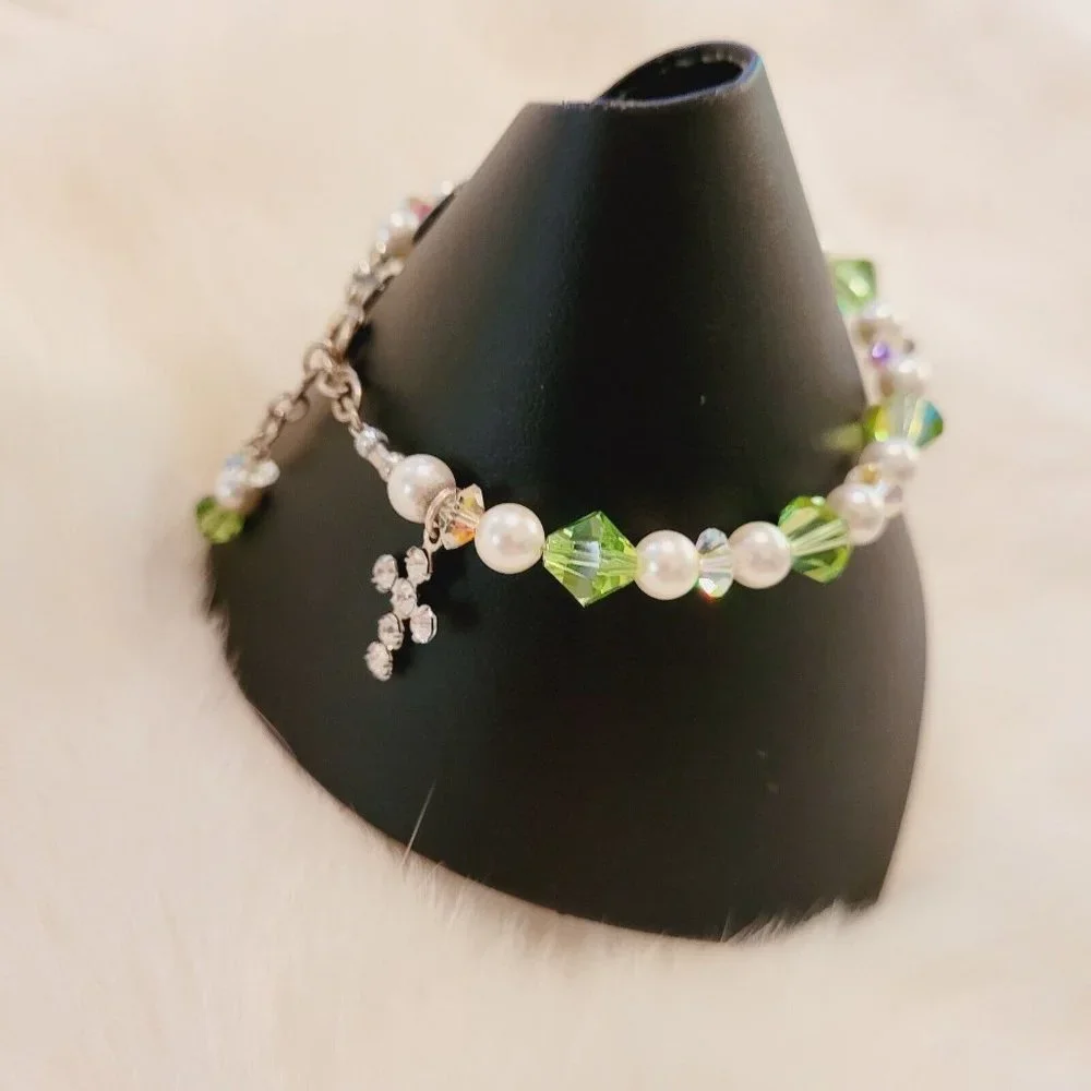Christian Cross Bracelet Rhinestone Charm Green Crystal Boho Western‎ 9135